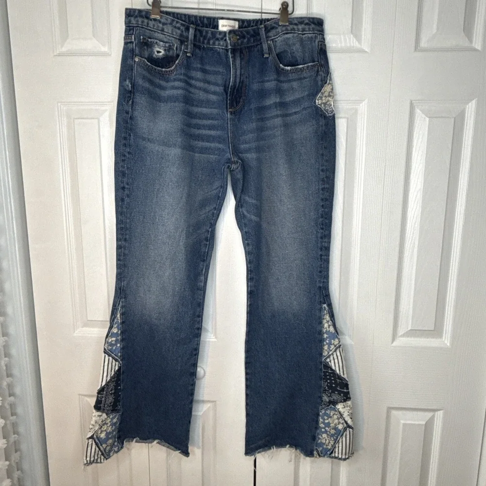 Driftwood Women's Jeans 32X34‎ Farrah Flare Leg Patchwork Hippie Boho Cowgirl